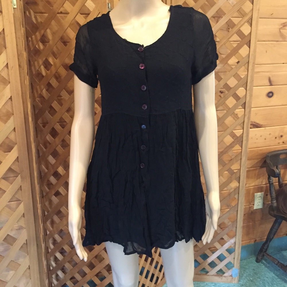 Gorgeous black rayon babydoll top, EUC Small